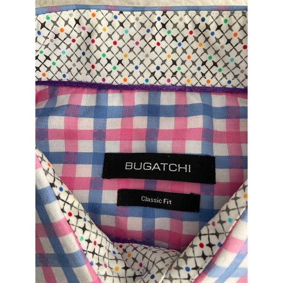 Bugatchi Uomo Men's Classic Fit Blue/Pink Plaid Short Sleeve Shirt *Unsized.Read - Picture 3 of 6